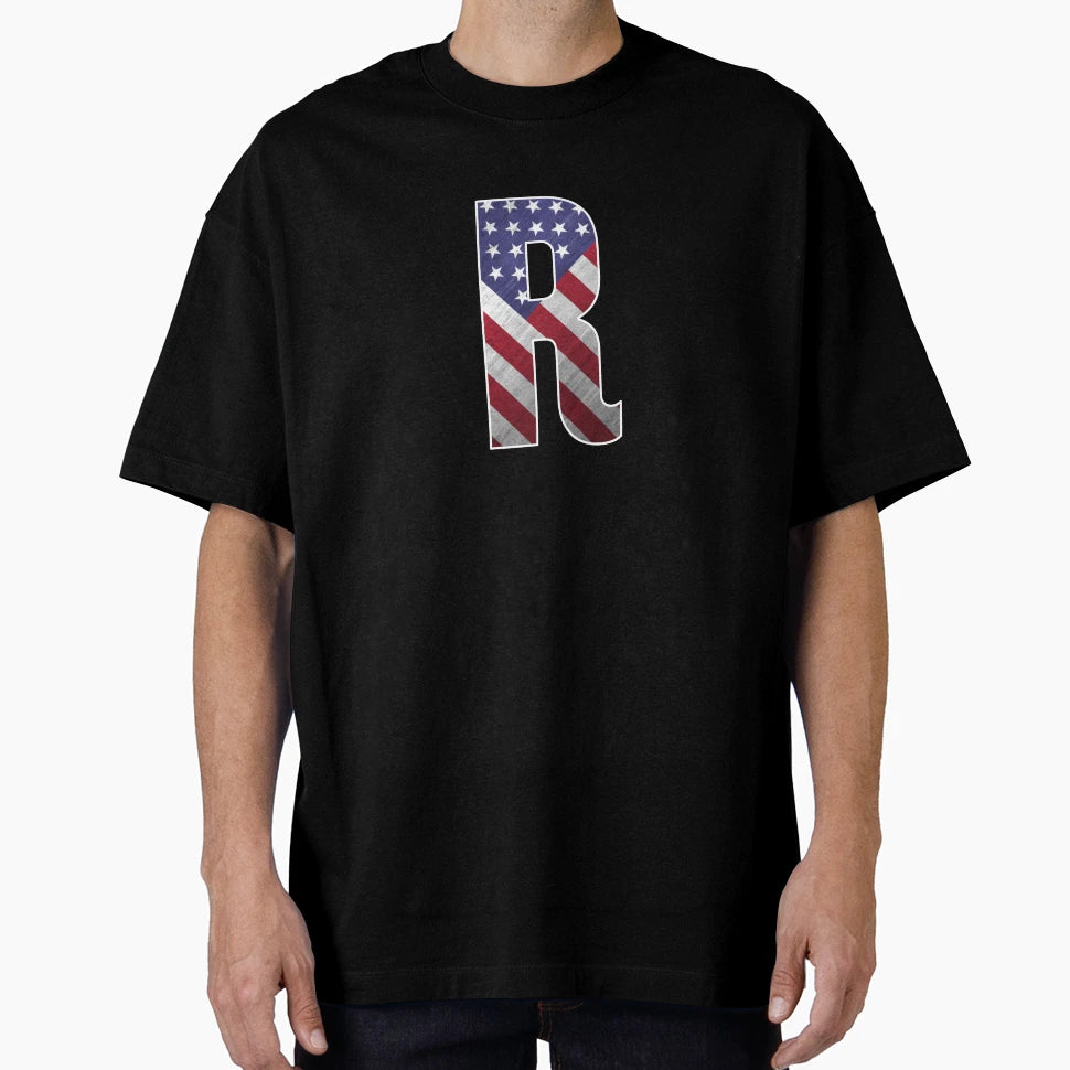 Letter R Patriotic Art American Flag T-Shirt - Graphic Print Men Women - T-Shirt, Sweatshirt, Hoodie