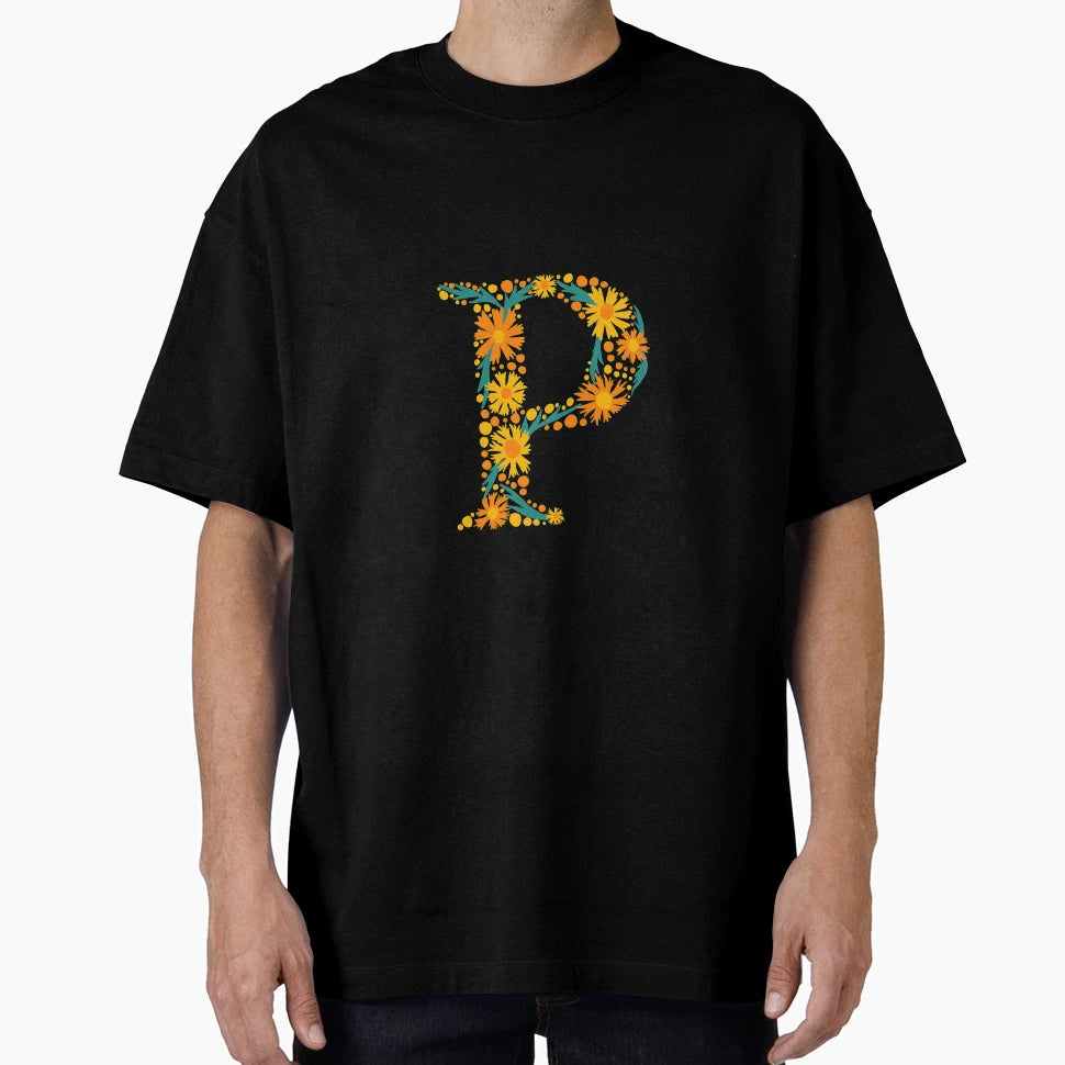 Floral Letter P T-Shirt - Casual Everyday Wear for Adults - T-Shirt, Sweatshirt, Hoodie