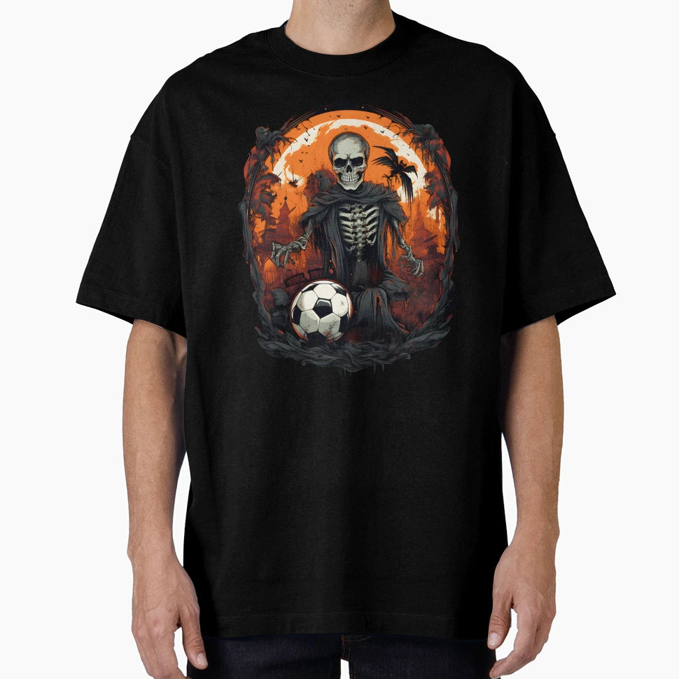 Skeleton Football Soccer Halloween T-Shirt - Aesthetic Graphic Unisex - T-Shirt, Sweatshirt, Hoodie