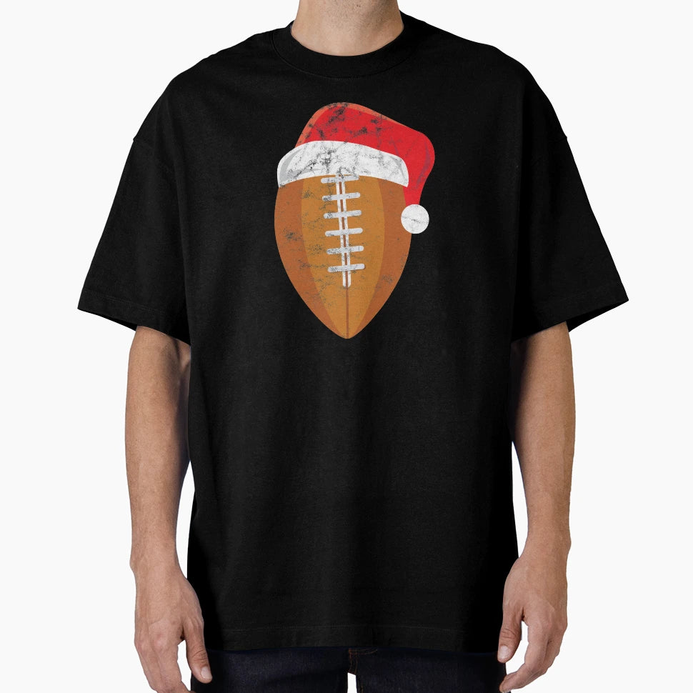 American Football Santa Hat Holiday T-Shirt - Casual Everyday Wear Unisex - T-Shirt, Sweatshirt, Hoodie