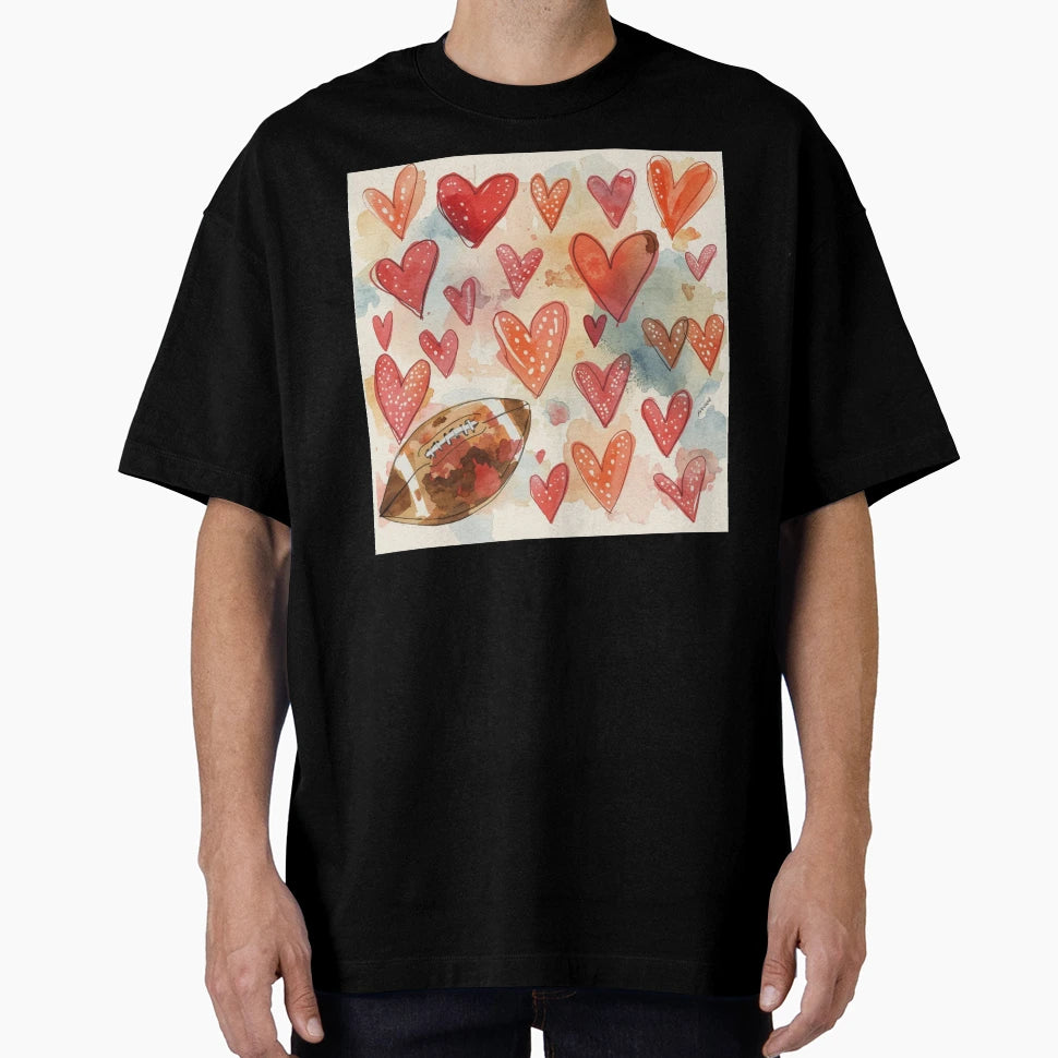 Football Patterned Hearts T-Shirt - Casual Everyday Wear Unisex - T-Shirt, Sweatshirt, Hoodie