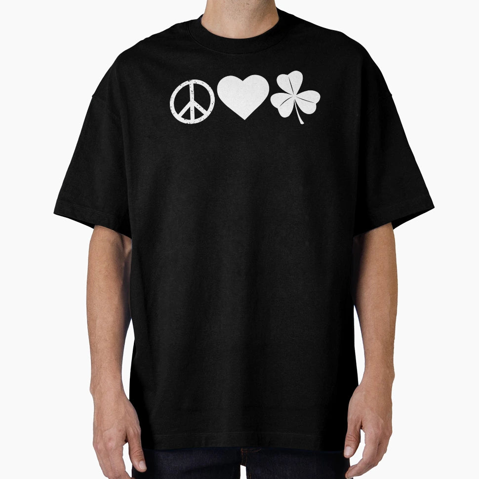 Peace Love Shamrock St Patricks Day Gear T-Shirt - Graphic Print Unisex - T-Shirt, Sweatshirt, Hoodie