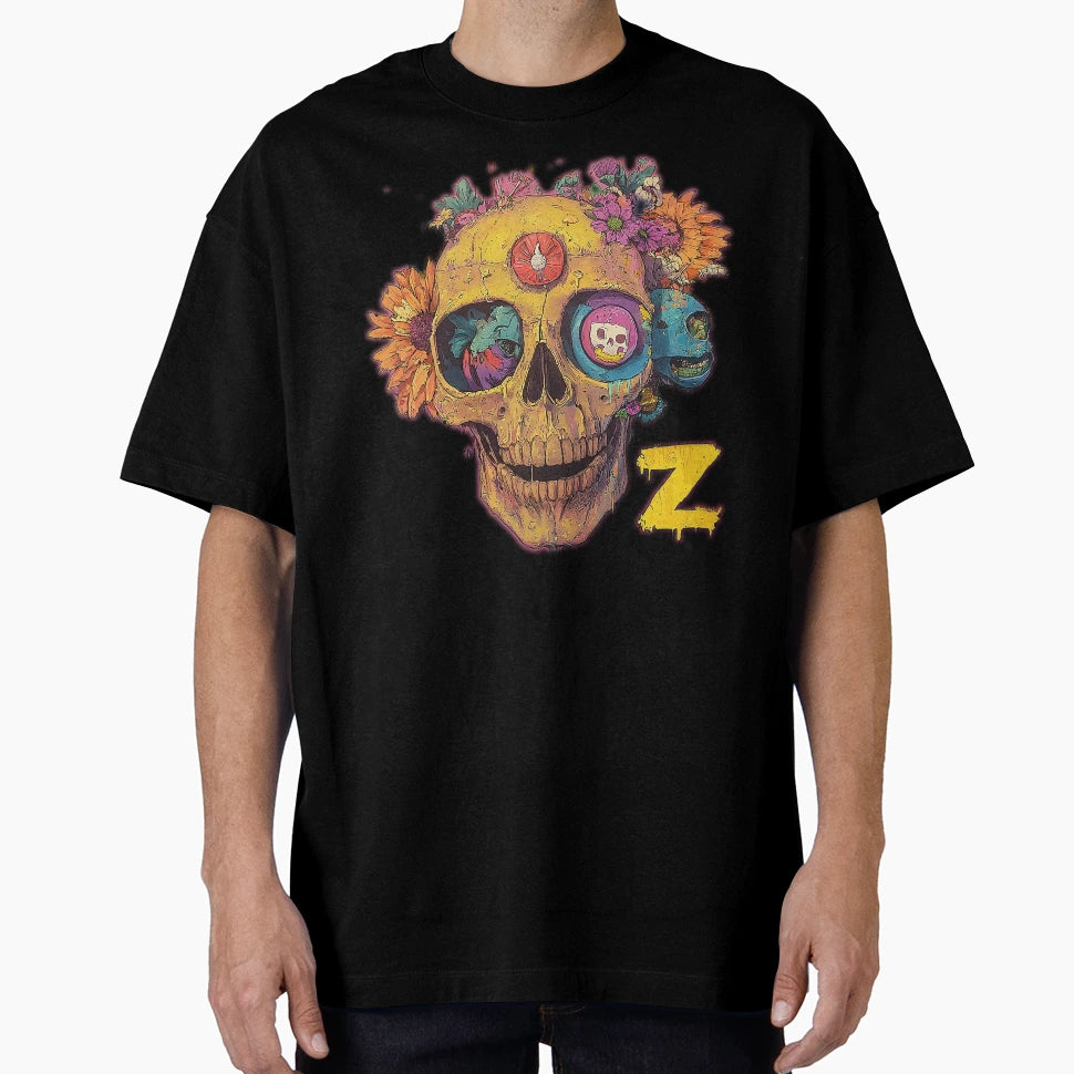 Skull Flowers Z T-Shirt - Fun Novelty Design for Adults - T-Shirt, Sweatshirt, Hoodie