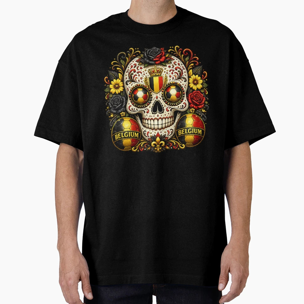 Belgium Soccer Skull T-Shirt - Graphic Print Men Women - T-Shirt, Sweatshirt, Hoodie