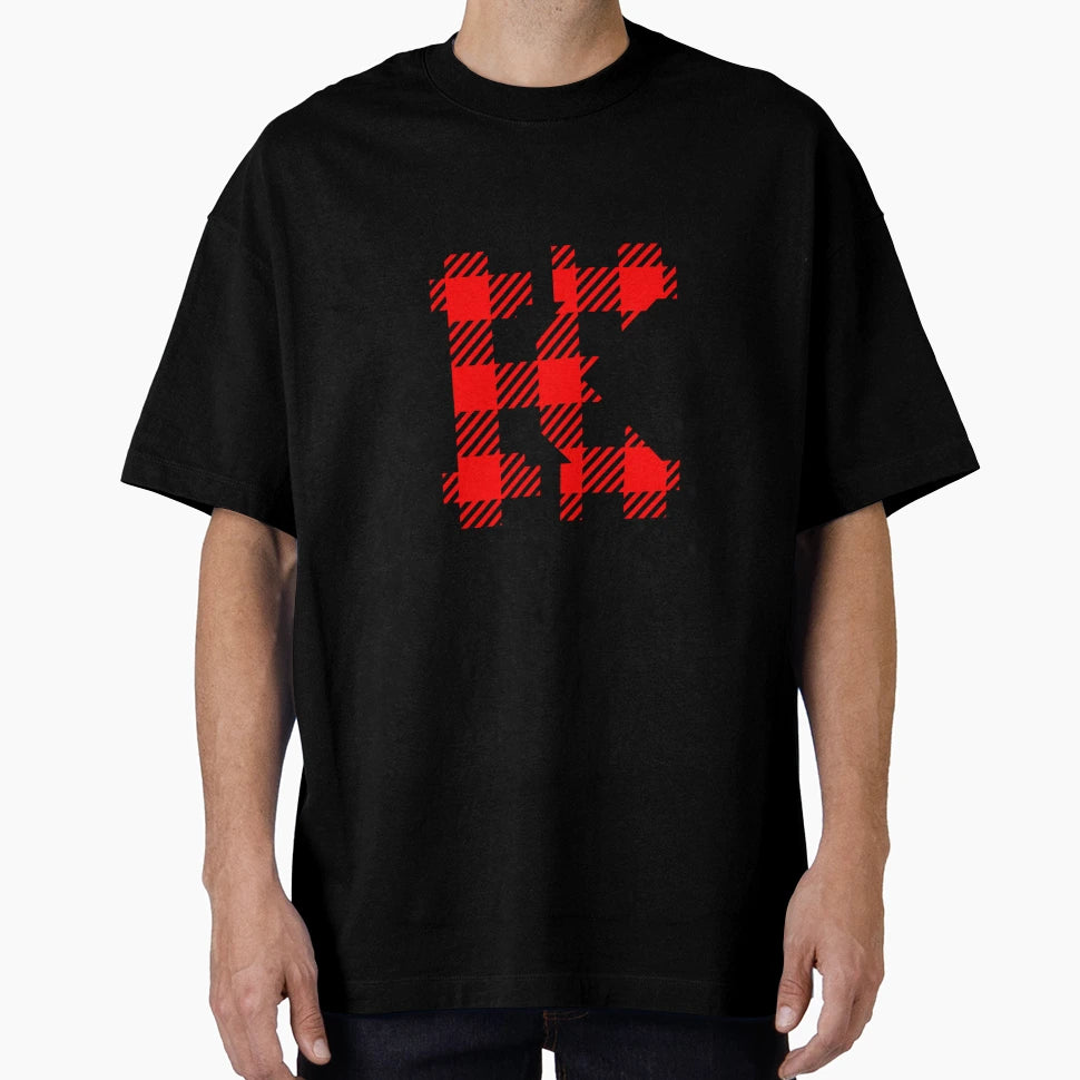 Plaid Monogram Letter K Buffalo T-Shirt - Casual Everyday Wear for Adults - T-Shirt, Sweatshirt, Hoodie