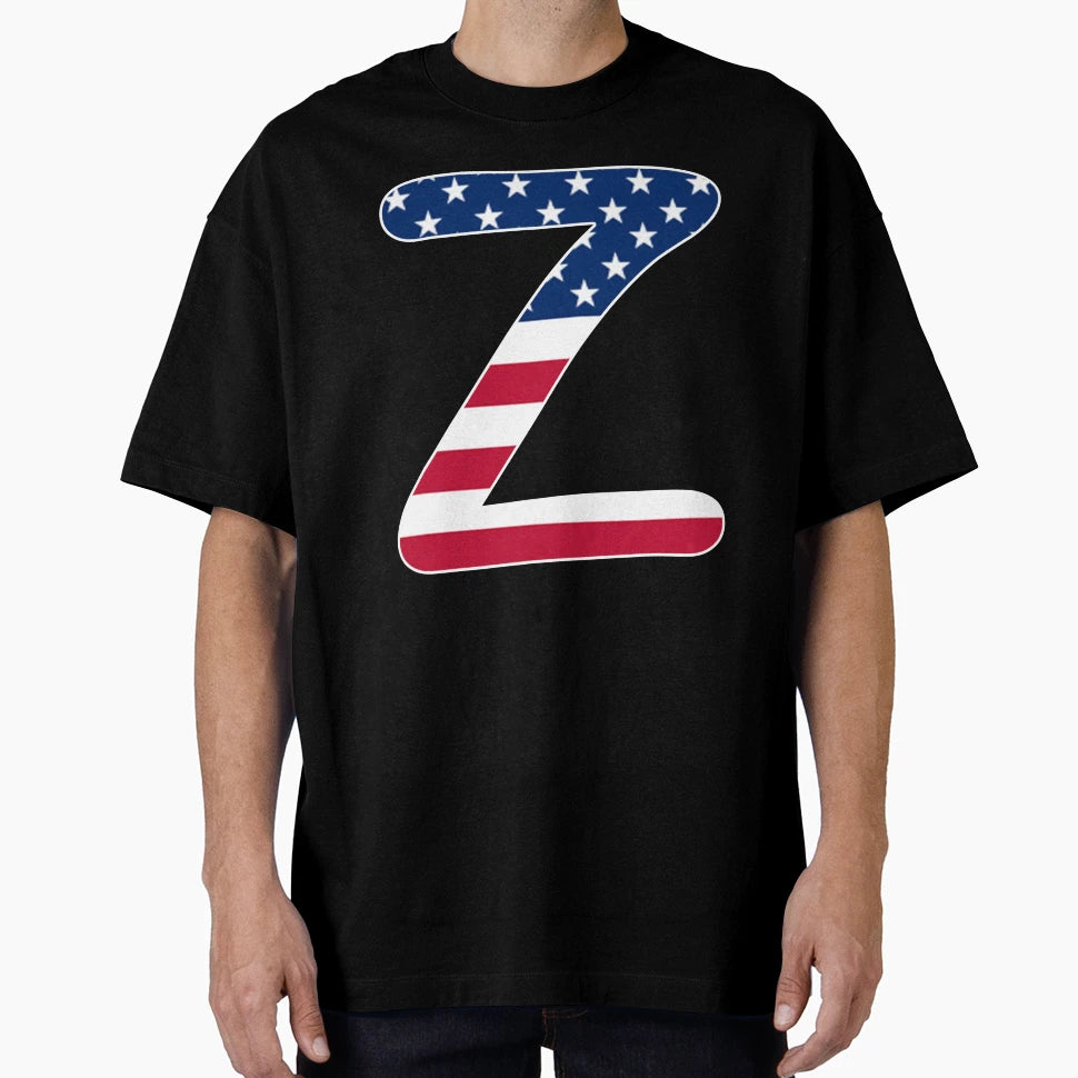 Letter Z Capital Alphabet American Flag Z T-Shirt - Trendy Graphic Unisex - T-Shirt, Sweatshirt, Hoodie