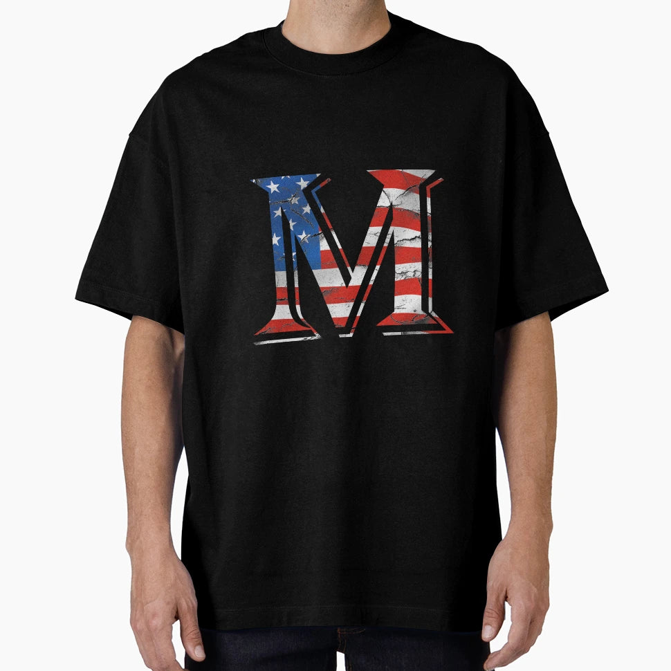Usa Flag Alphabet M Patriotic Nod T T-Shirt - Unique Graphic Men Women - T-Shirt, Sweatshirt, Hoodie