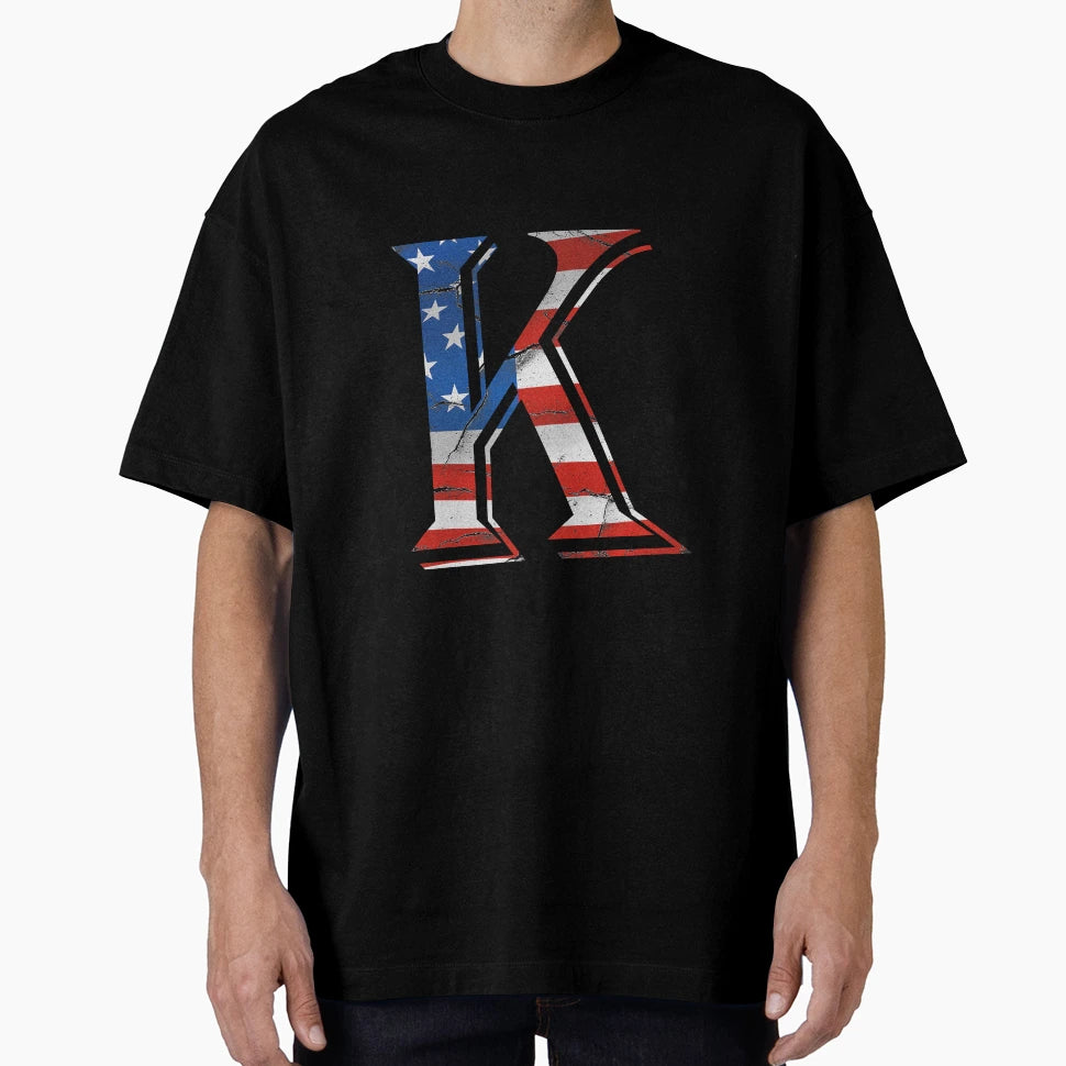 Usa Flag Alphabet K Patriotic Nod T T-Shirt - Minimalist Print Unisex - T-Shirt, Sweatshirt, Hoodie