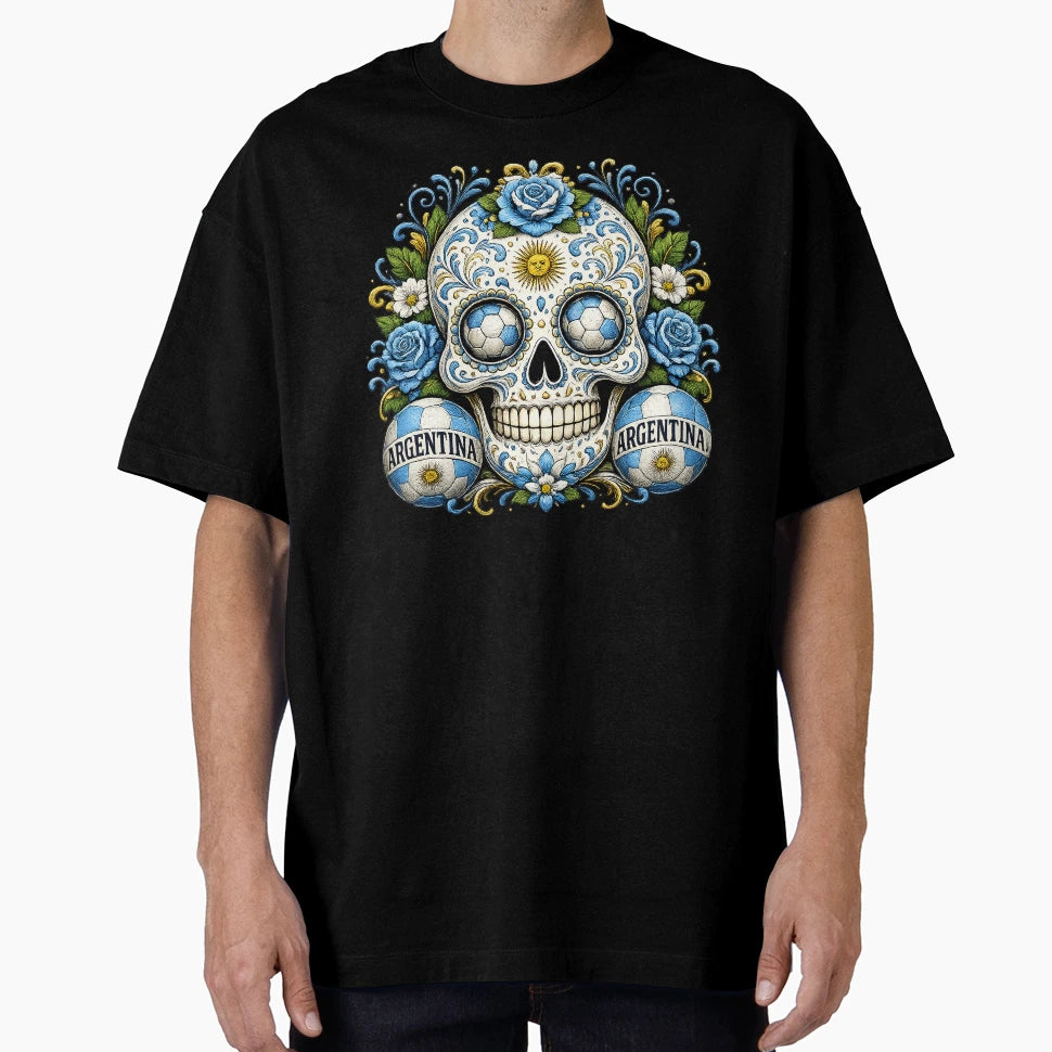 Argentina Soccer Skull T-Shirt - Unique Graphic for Adults - T-Shirt, Sweatshirt, Hoodie