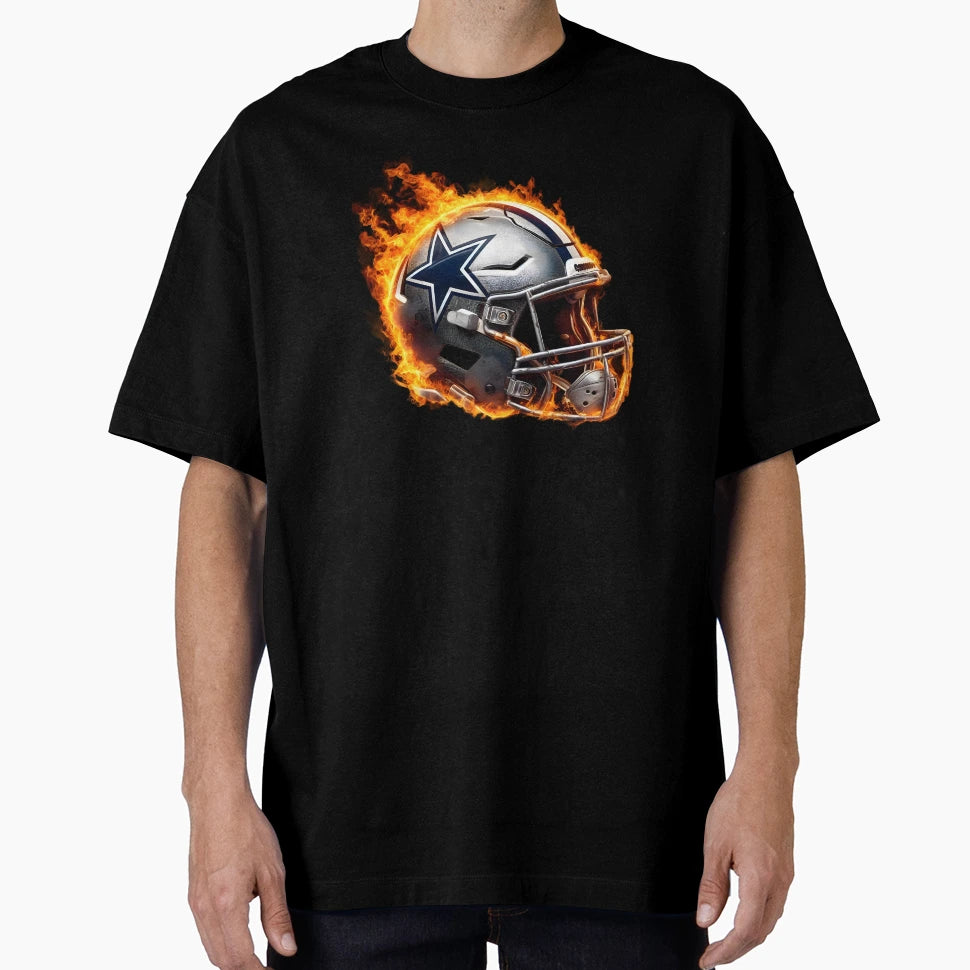 Dallas Cowboys Flaming Football Helmet T-Shirt - Novelty Apparel Unisex - T-Shirt, Sweatshirt, Hoodie