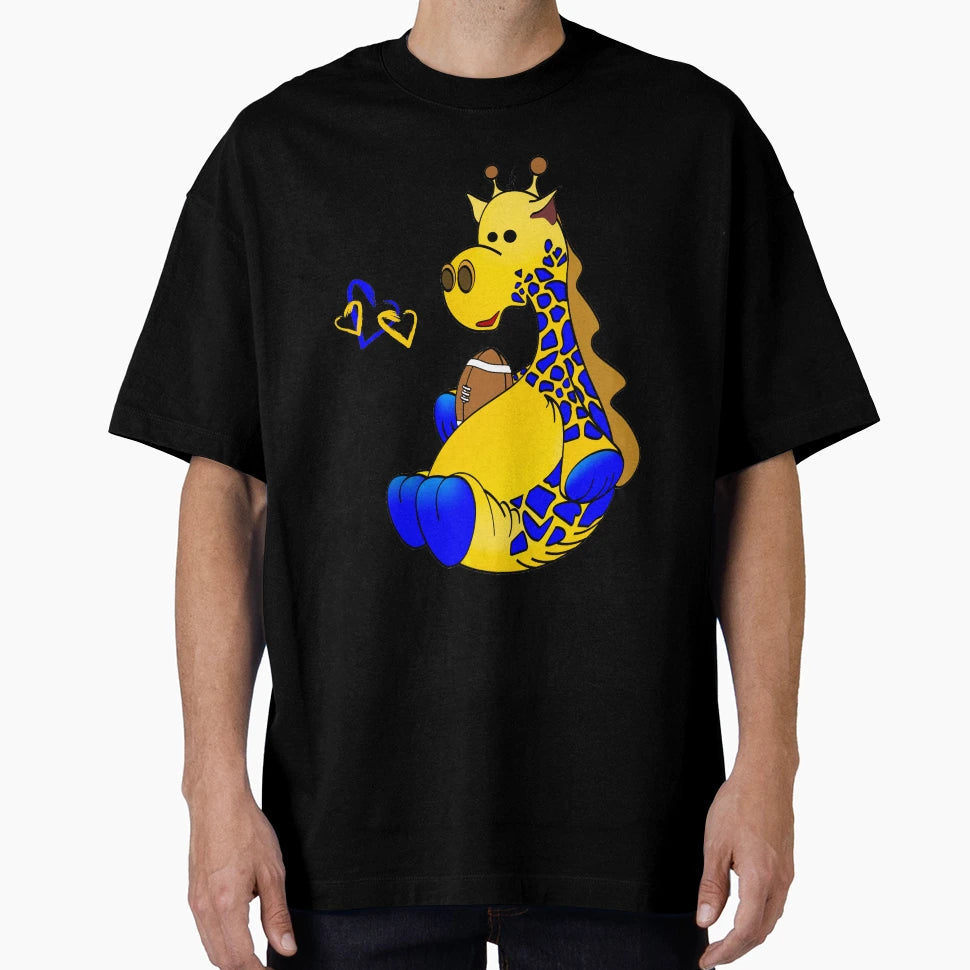 Blue Gold Football Giraffe Cartoon T-Shirt - Trendy Graphic Men Women - T-Shirt, Sweatshirt, Hoodie