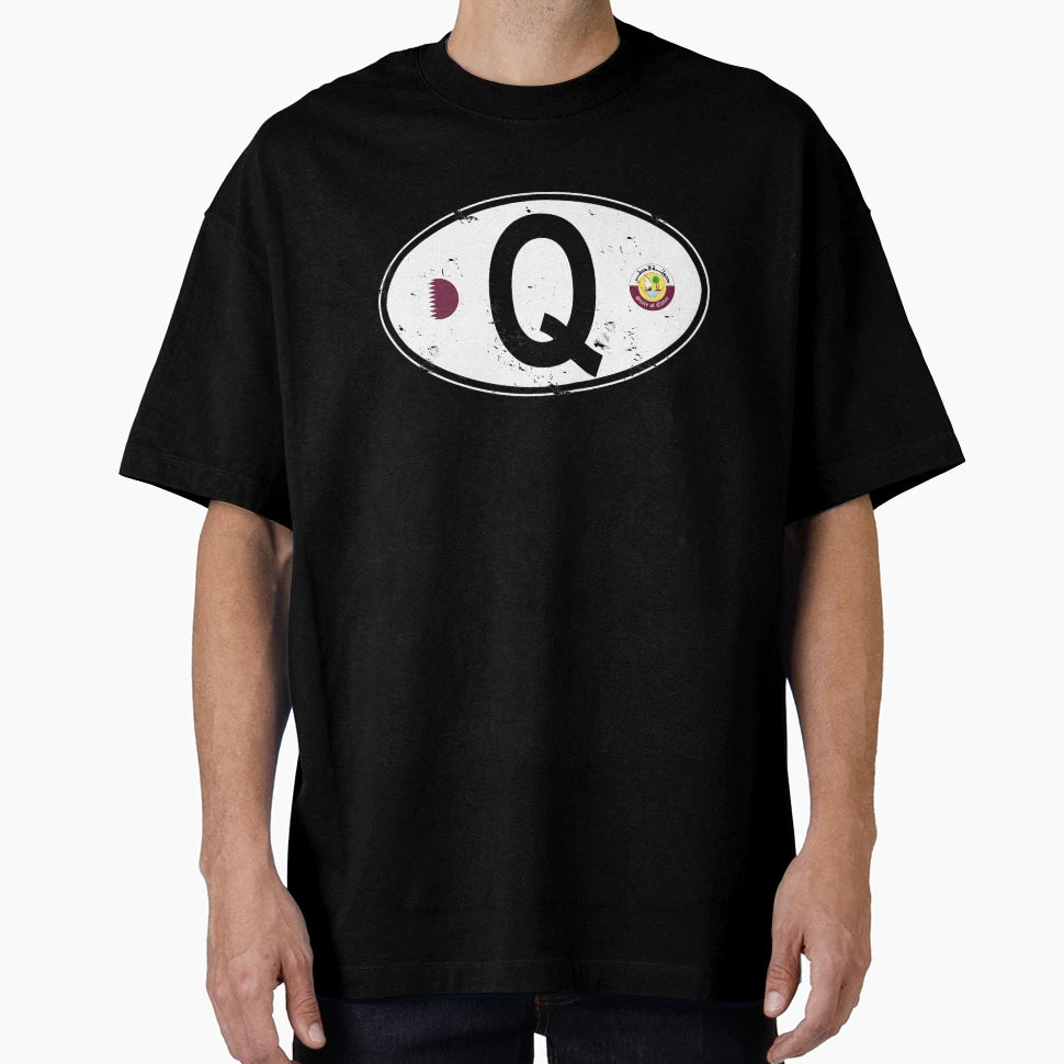 Qatar Oval Country Code Decal T-Shirt - Fun Novelty Design Men Women - T-Shirt, Sweatshirt, Hoodie