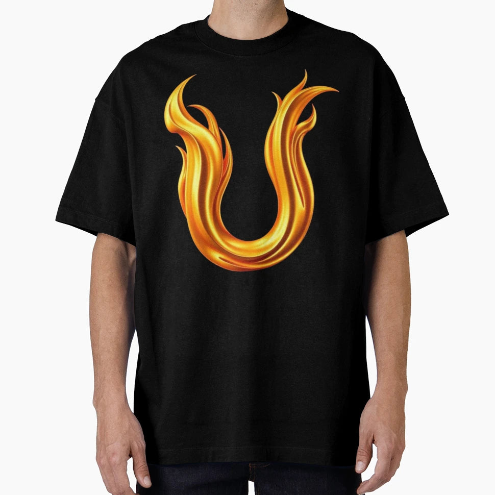 Golden Flame Letter U Luxury 3D T-Shirt - Novelty Apparel for Adults - T-Shirt, Sweatshirt, Hoodie