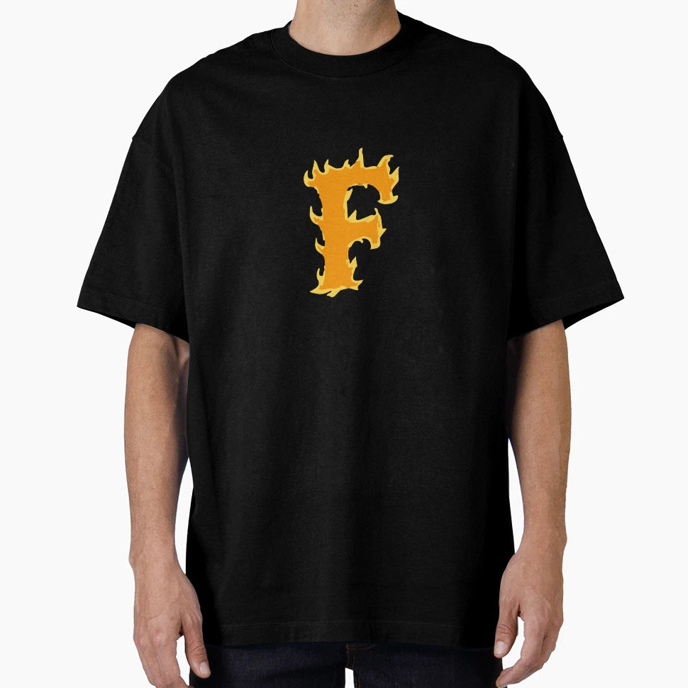 Fire Letter F Typography Flaming T-Shirt - Fun Novelty Design Unisex - T-Shirt, Sweatshirt, Hoodie