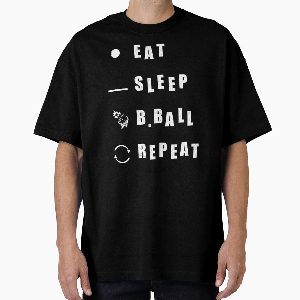 Eat Sleep B Ball Repeat White T-Shirt - Fun Novelty Design for Adults - T-Shirt, Sweatshirt, Hoodie