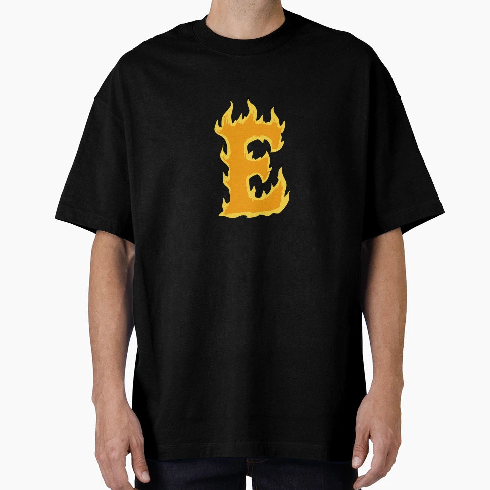 Fire Letter E Typography Flaming T-Shirt - Minimalist Print for Adults - T-Shirt, Sweatshirt, Hoodie
