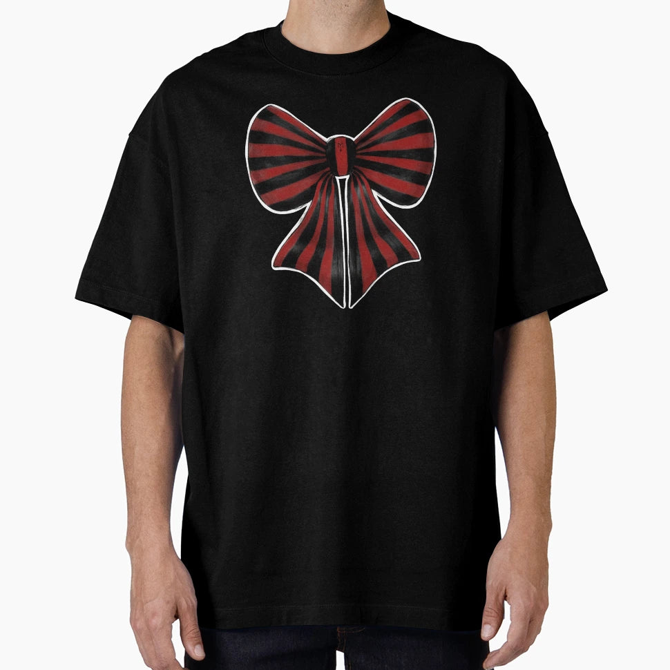 Goth Red And Black Striped Bow T-Shirt - Streetwear Style Unisex - T-Shirt, Sweatshirt, Hoodie