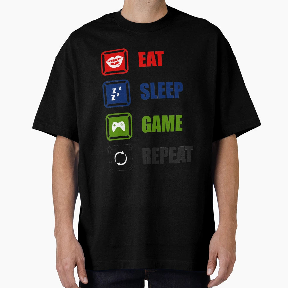 Eat Sleep Game Repeat T-Shirt - Aesthetic Graphic Men Women - T-Shirt, Sweatshirt, Hoodie