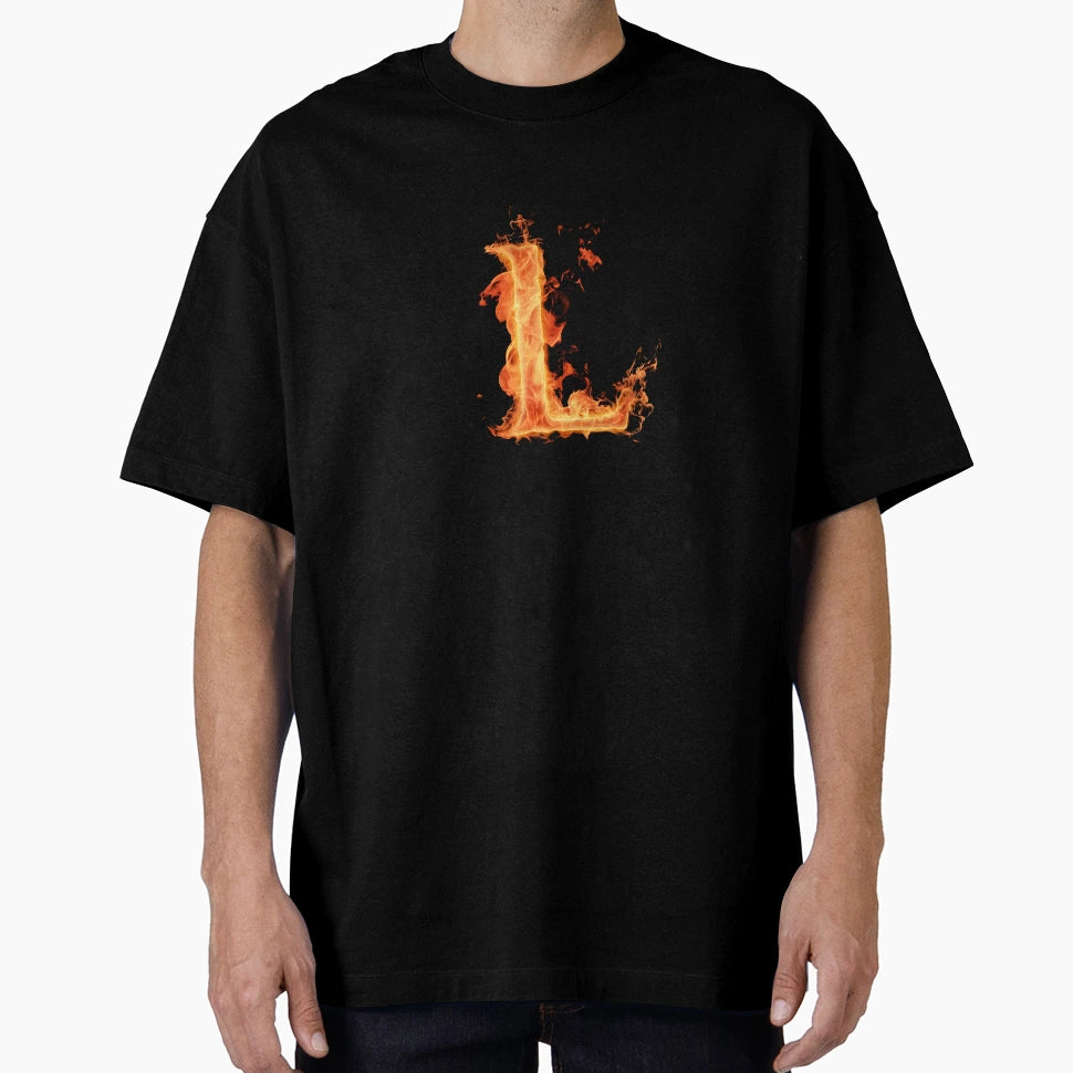 Flaming L Letter Text Art Fire Alphabet T-Shirt - Custom Art Print Unisex - T-Shirt, Sweatshirt, Hoodie