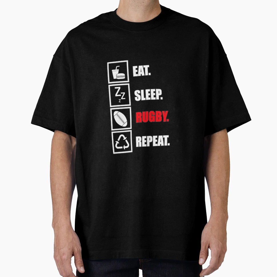 Eat Sleep Rugby Repeat T-Shirt - Trendy Graphic Unisex - T-Shirt, Sweatshirt, Hoodie
