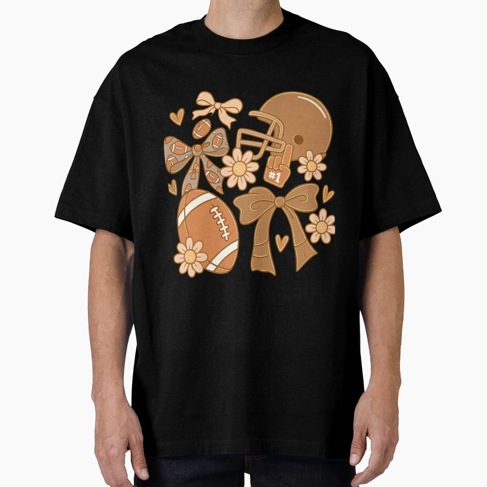 Football Floral Helmet Bow Fans Tailgate T-Shirt - Graphic Print Unisex - T-Shirt, Sweatshirt, Hoodie