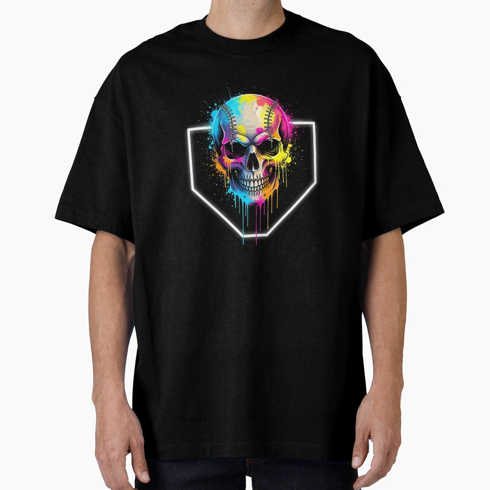 Colorful Splash Baseball Drip Skull T-Shirt - Graphic Print Unisex - T-Shirt, Sweatshirt, Hoodie