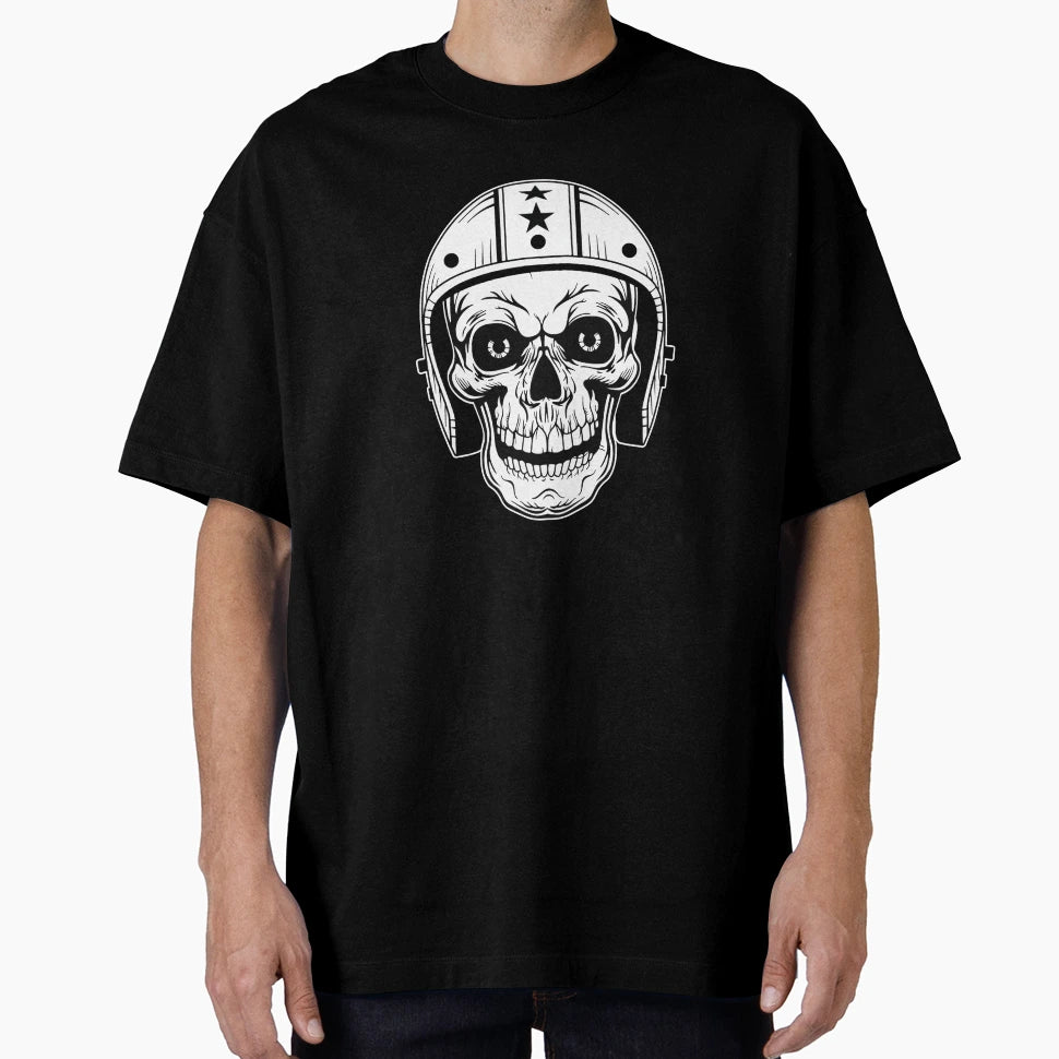 White And Black Skull Helmet T-Shirt - Casual Everyday Wear Men Women - T-Shirt, Sweatshirt, Hoodie