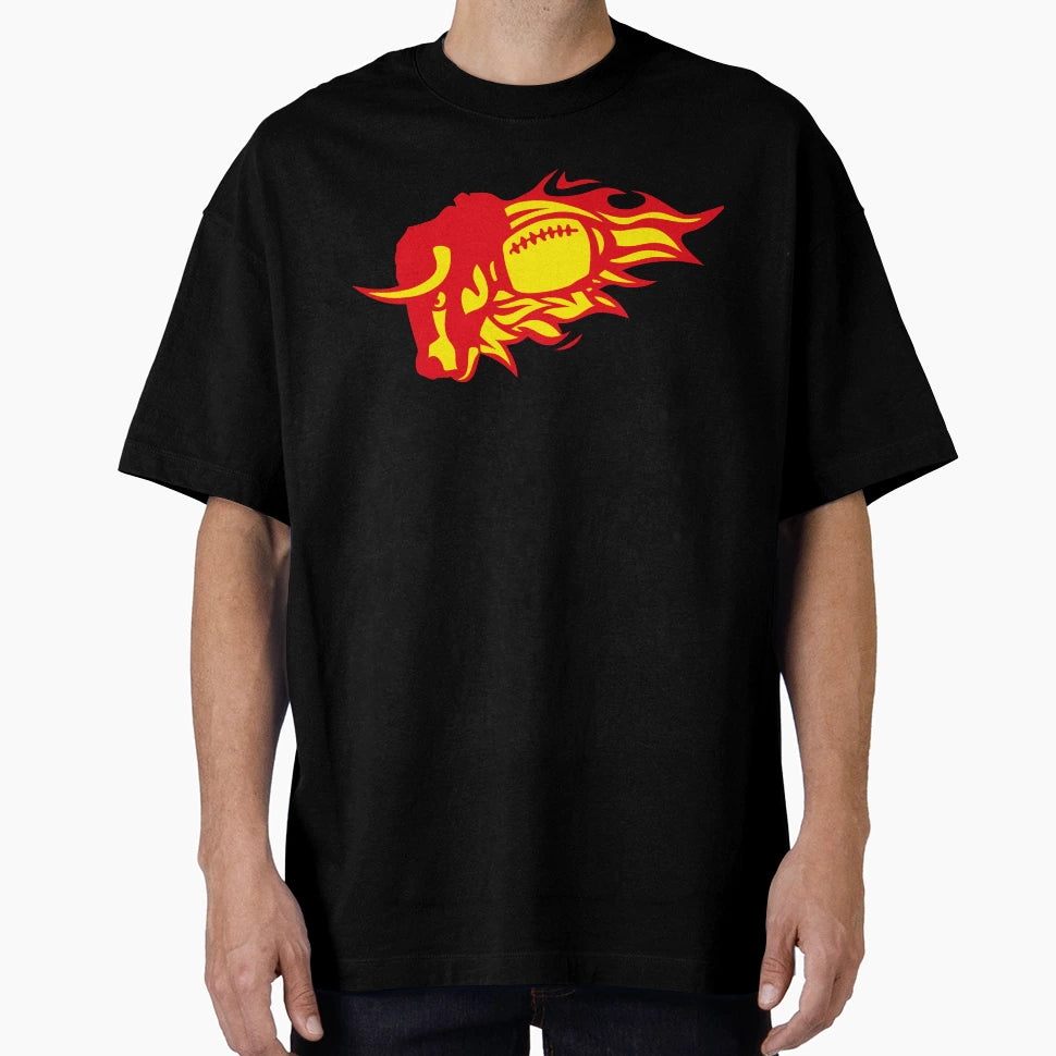 American Football Bull Flame Logo T-Shirt - Novelty Apparel for Adults - T-Shirt, Sweatshirt, Hoodie