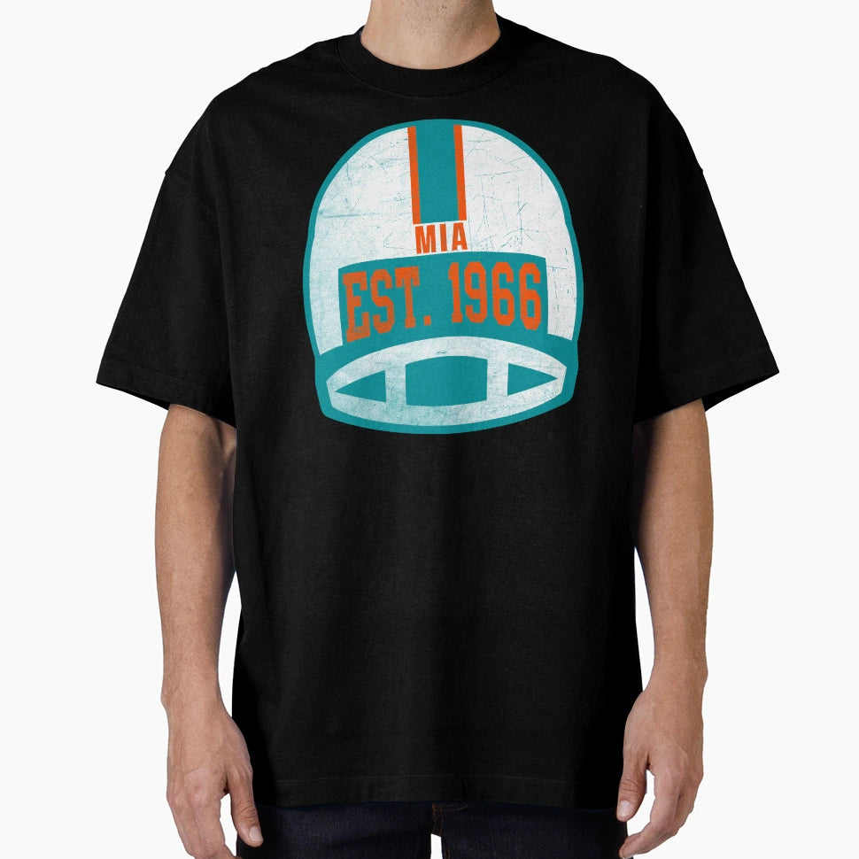 Miami Throwback Football Helmet T-Shirt - Custom Art Print Men Women - T-Shirt, Sweatshirt, Hoodie