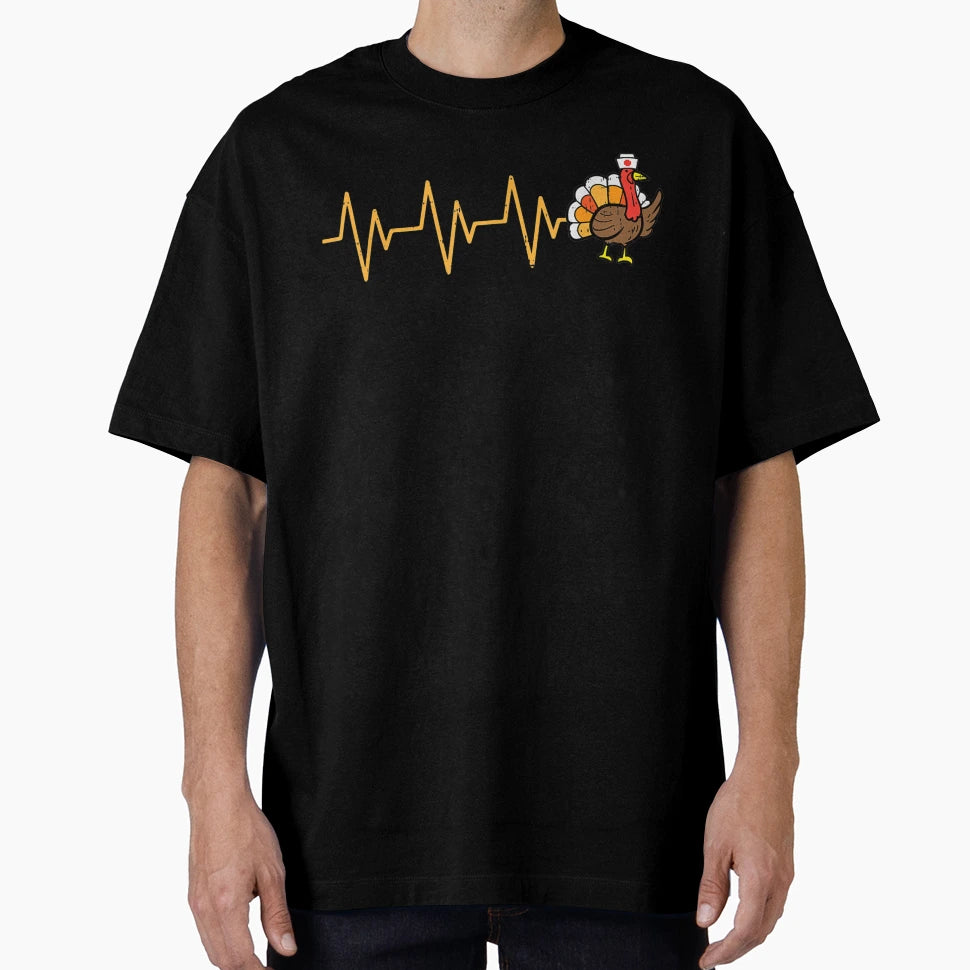 Heartbeat Turkey Nurse Thanksgiving T-Shirt - Graphic Print for Adults - T-Shirt, Sweatshirt, Hoodie