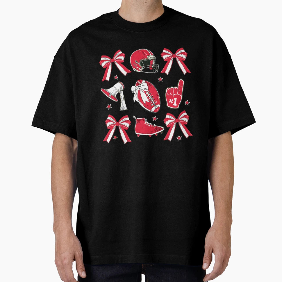 Football Bow And Cheer Spirit Collection T-Shirt - Graphic Print for Adults - T-Shirt, Sweatshirt, Hoodie