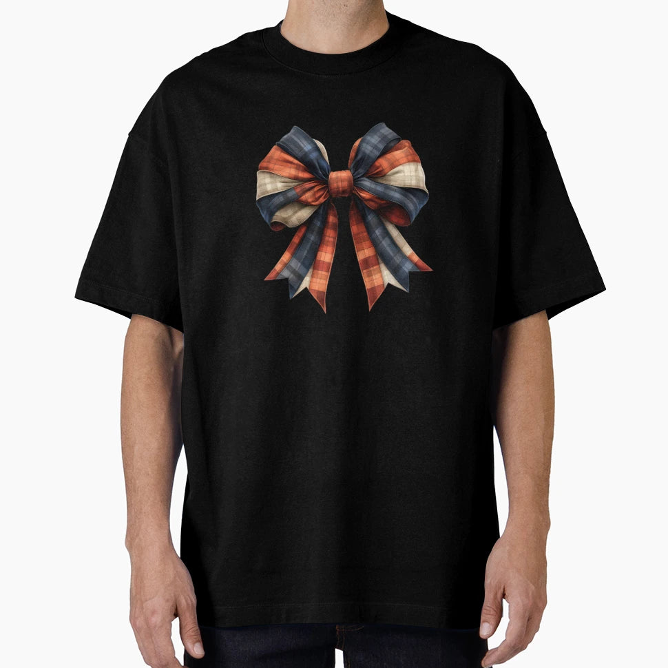 Plaid Elegance Red And Blue Bow T-Shirt - Custom Art Print Men Women - T-Shirt, Sweatshirt, Hoodie