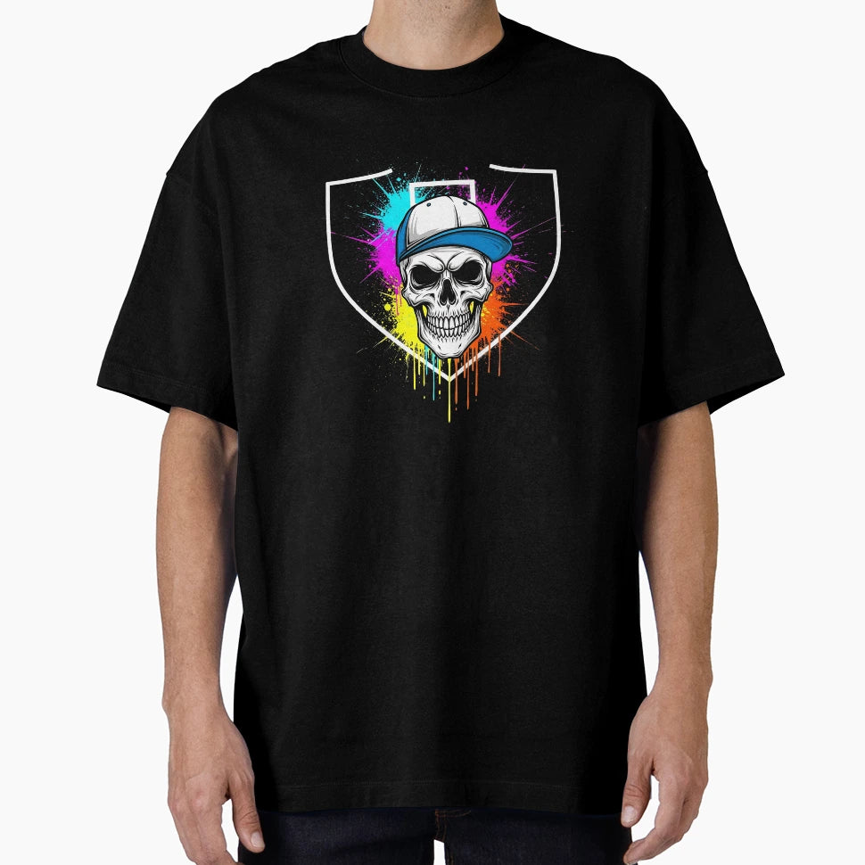 Colorful Splash Baseball Drip Skull T-Shirt - Minimalist Print Men Women - T-Shirt, Sweatshirt, Hoodie