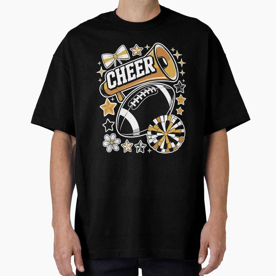 Coquette Bow Football Gold Black Game T-Shirt - Custom Art Print Men Women - T-Shirt, Sweatshirt, Hoodie
