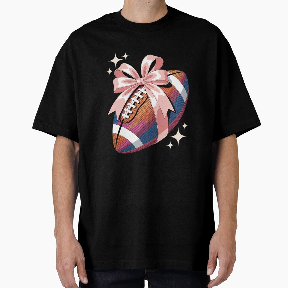 Coquette Bow Disco Football T-Shirt - Minimalist Print Unisex - T-Shirt, Sweatshirt, Hoodie