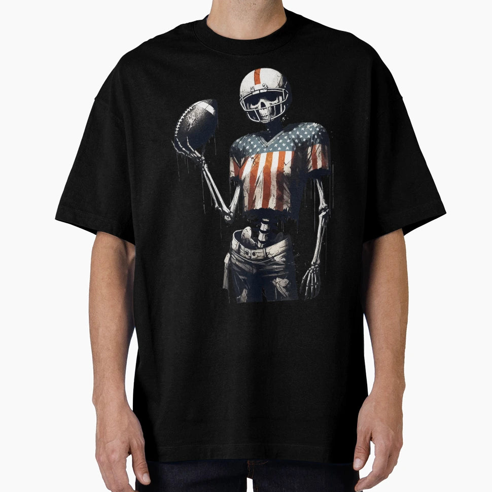 Halloween Skeleton Football Player T-Shirt - Streetwear Style Unisex - T-Shirt, Sweatshirt, Hoodie