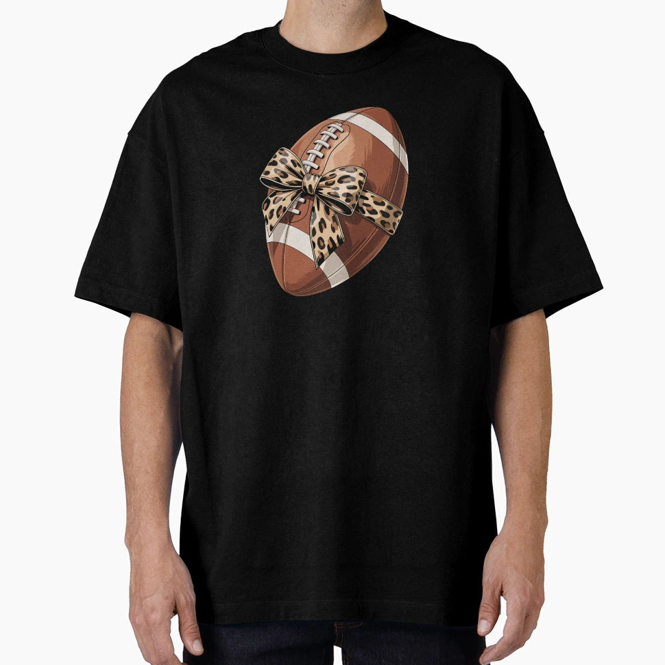 Football Adorned Leopard Bow T-Shirt - Minimalist Print Unisex - T-Shirt, Sweatshirt, Hoodie