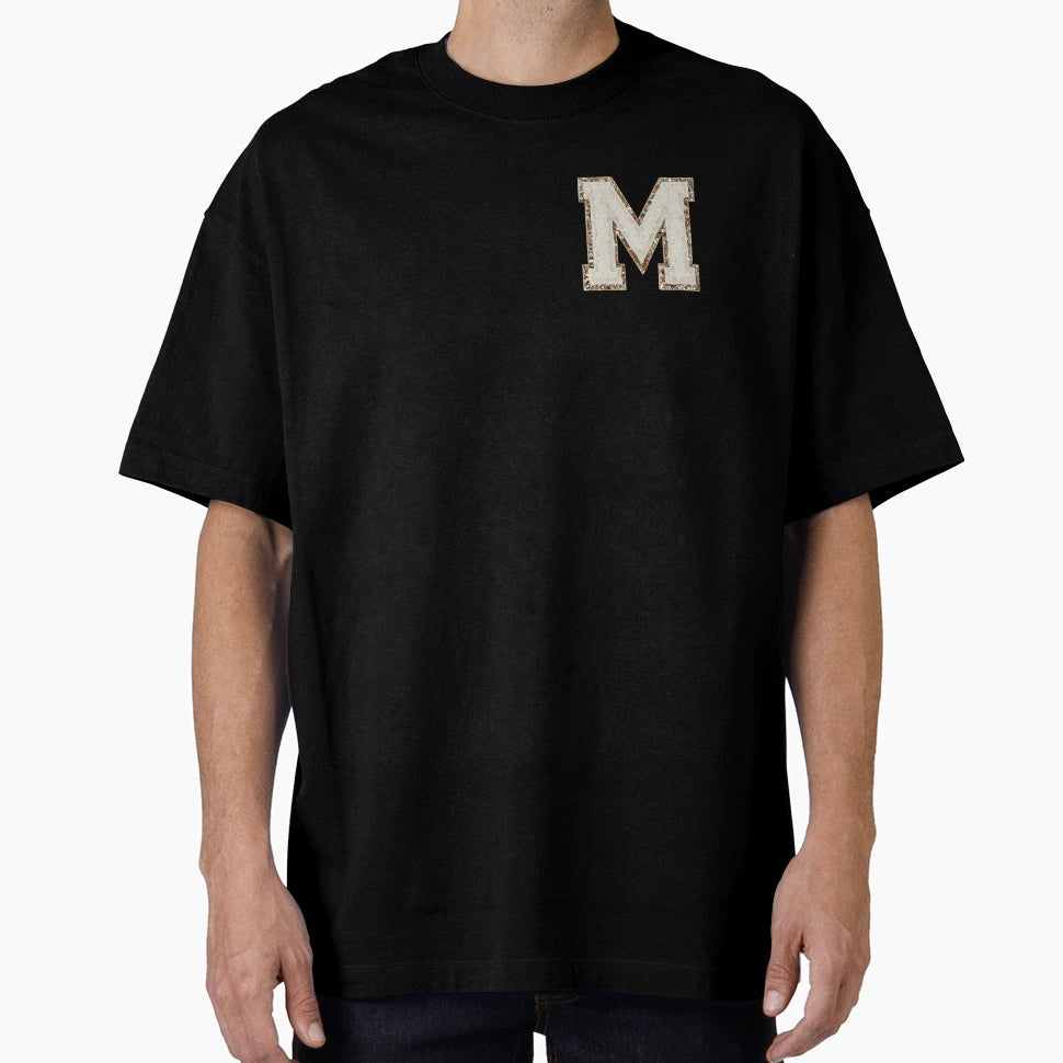 M Blanc Glitter Varsity Letter Patches T-Shirt - Unique Graphic Men Women - T-Shirt, Sweatshirt, Hoodie