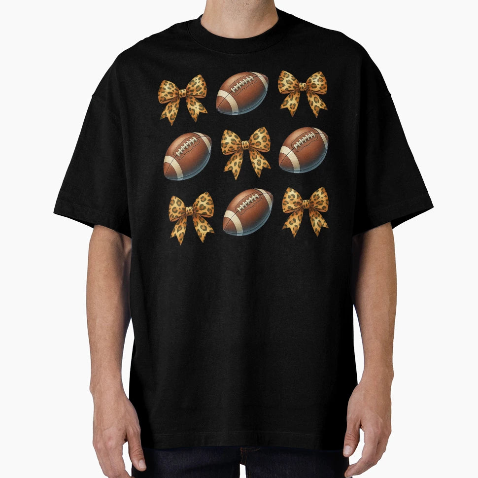 Leopard Bow And Football Pattern T-Shirt - Novelty Apparel for Adults - T-Shirt, Sweatshirt, Hoodie