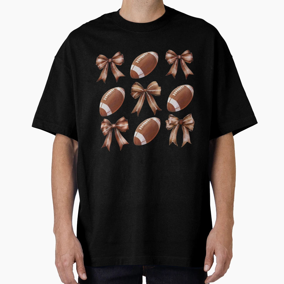 Football And Bows Girly Sports Fan T-Shirt - Fun Novelty Design Unisex - T-Shirt, Sweatshirt, Hoodie