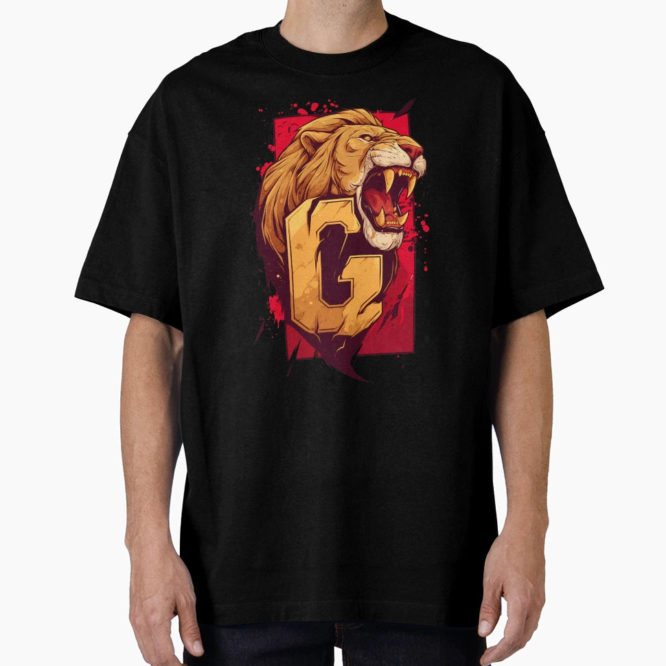 Roaring Lion And Letter G Red Backdrop T-Shirt - Graphic Print for Adults - T-Shirt, Sweatshirt, Hoodie