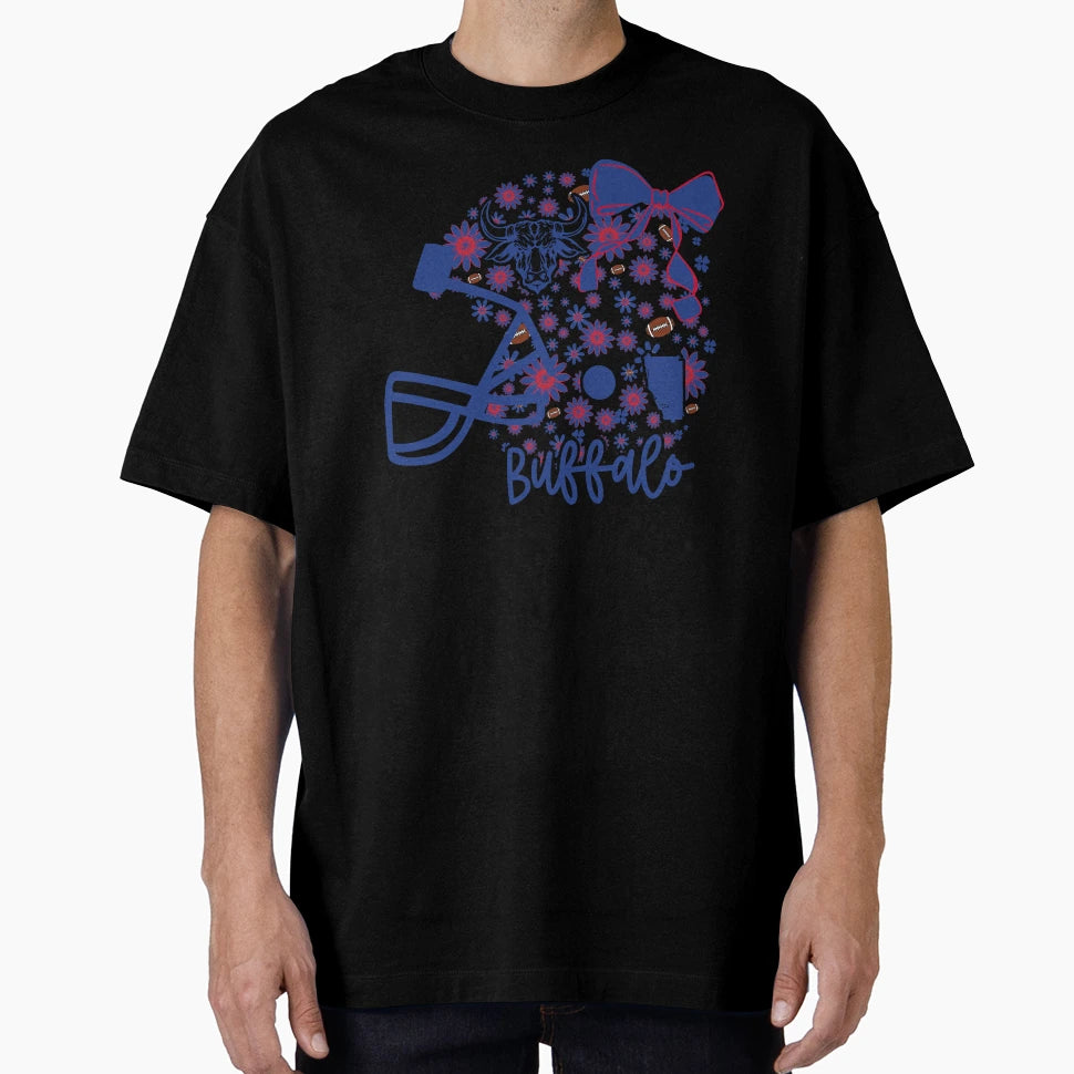 Buffalo Floral Football Helmet T-Shirt - Unique Graphic for Adults - T-Shirt, Sweatshirt, Hoodie