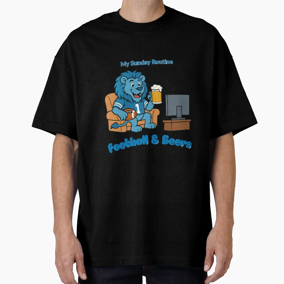 Detroit Lions My Sunday Routine Lion T-Shirt - Novelty Apparel for Adults - T-Shirt, Sweatshirt, Hoodie