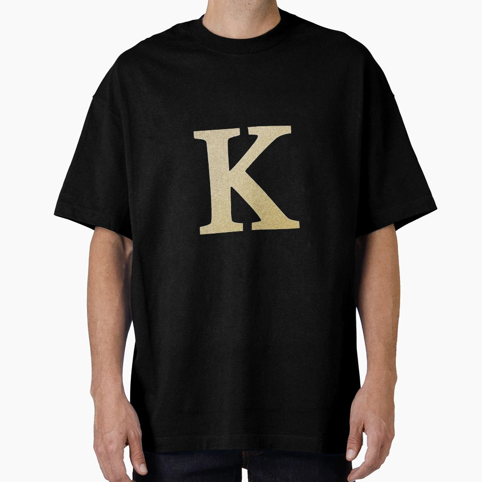 Letter K Gold Metallic T-Shirt - Aesthetic Graphic Men Women - T-Shirt, Sweatshirt, Hoodie