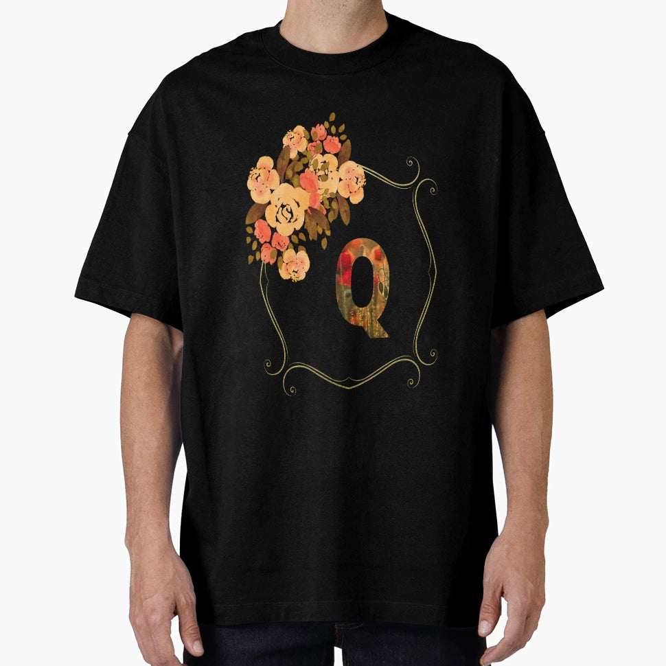Initial Q Flowers Monogram T-Shirt - Casual Everyday Wear Men Women - T-Shirt, Sweatshirt, Hoodie