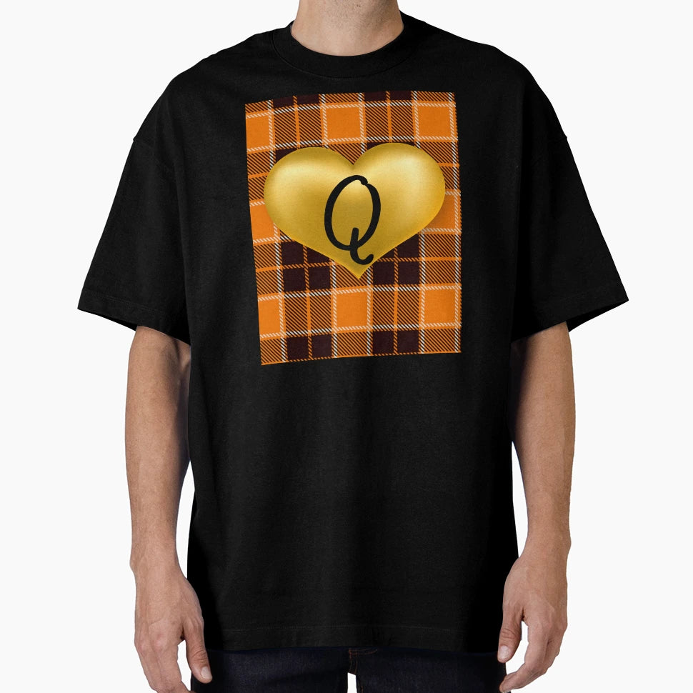 Abstract Warm Plaid Puff Gold Heart T-Shirt - Fun Novelty Design Unisex - T-Shirt, Sweatshirt, Hoodie