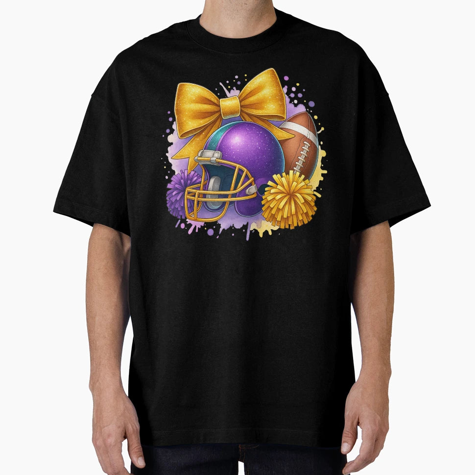 Football Helmet Cheerleader Bow T-Shirt - Casual Everyday Wear Men Women - T-Shirt, Sweatshirt, Hoodie