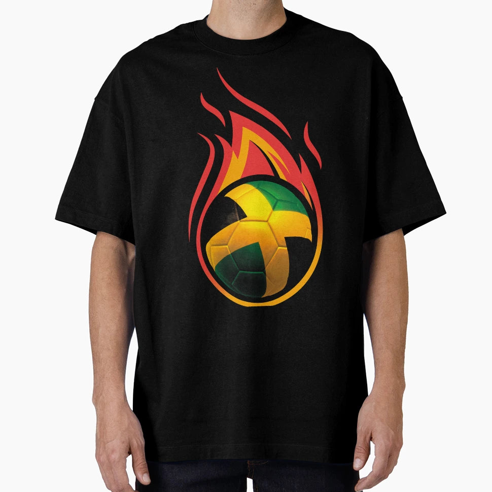 Jamaica Football Fire T-Shirt - Custom Art Print Unisex - T-Shirt, Sweatshirt, Hoodie