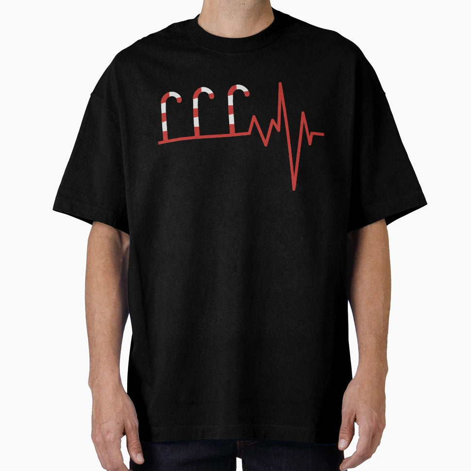 Candycane Heartbeat T-Shirt - Trendy Graphic for Adults - T-Shirt, Sweatshirt, Hoodie