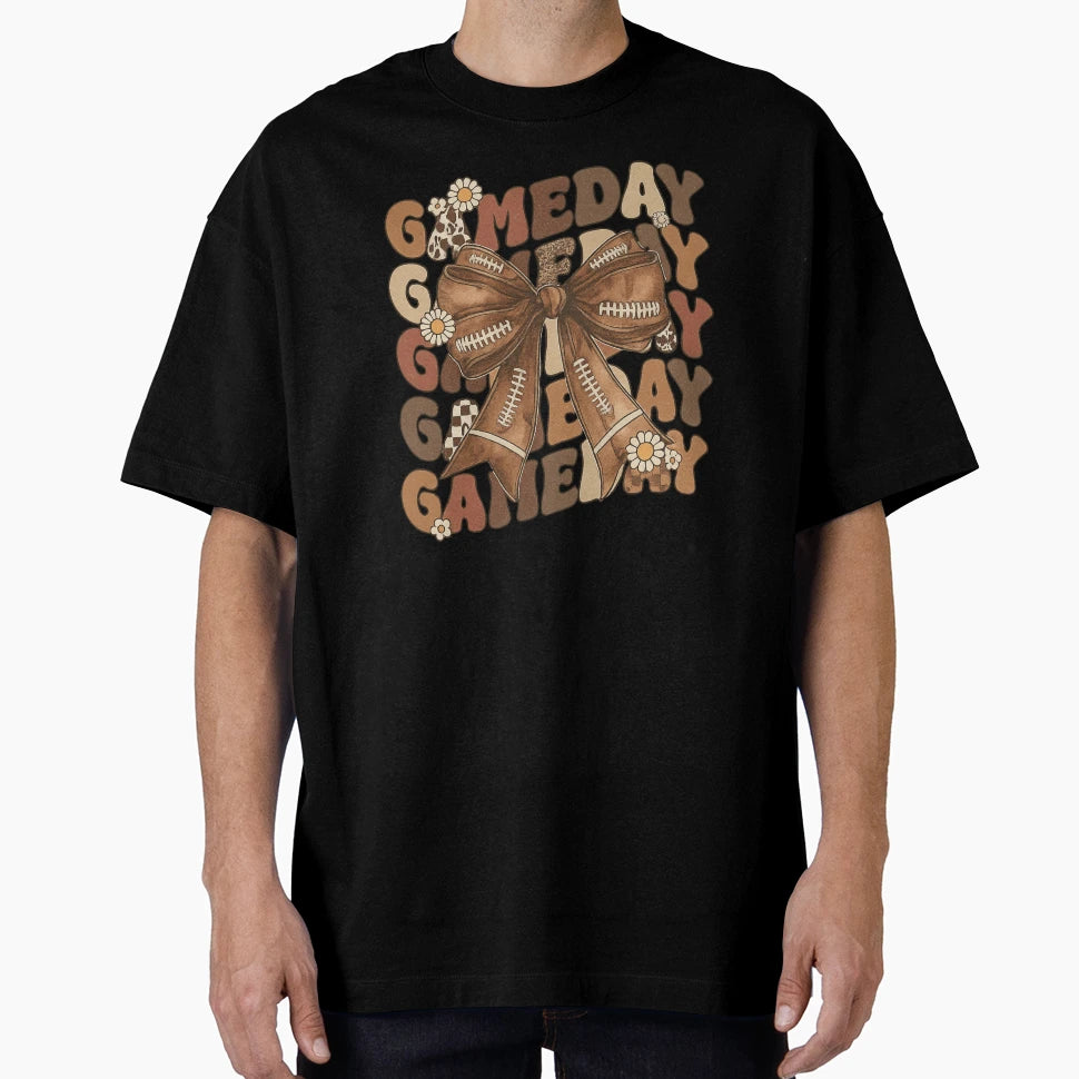 Gameday Bow Floral And Football T-Shirt - Casual Everyday Wear for Adults - T-Shirt, Sweatshirt, Hoodie